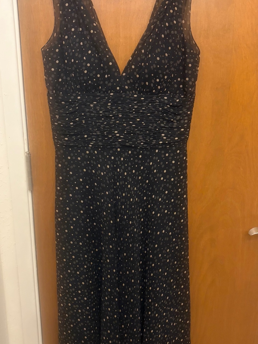 White House Black Market Black Midi Dress with Cream Polka Dots